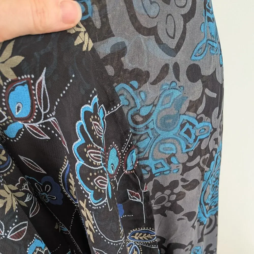 Floral Maxi Skirt M Black Multi Reversible Y2K Whimsigoth Pull On Witchy Dark